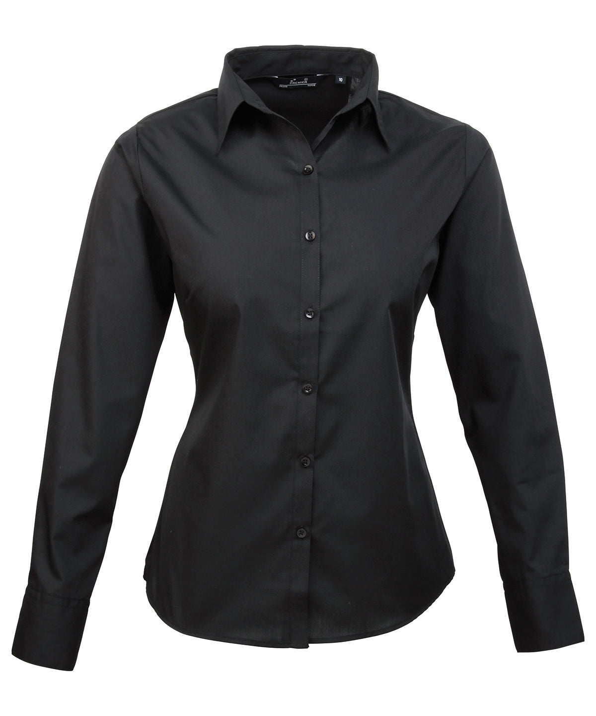 Ladies Poplin Long Sleeve Blouse - Black